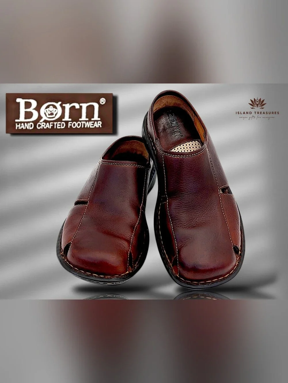 Born Size 10.5 Men's Brown Genuine Handmade Leather Loafer Sandals